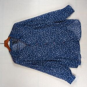 Venezia Jeans Blue Animal Cheetah‎ Print Sheer Blouse 18/20